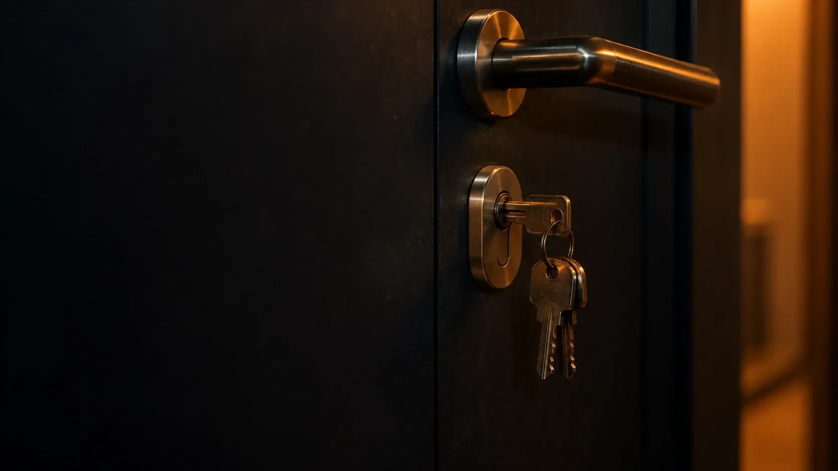 Clés laissées dans la serrure d'une porte d'entrée, de nuit